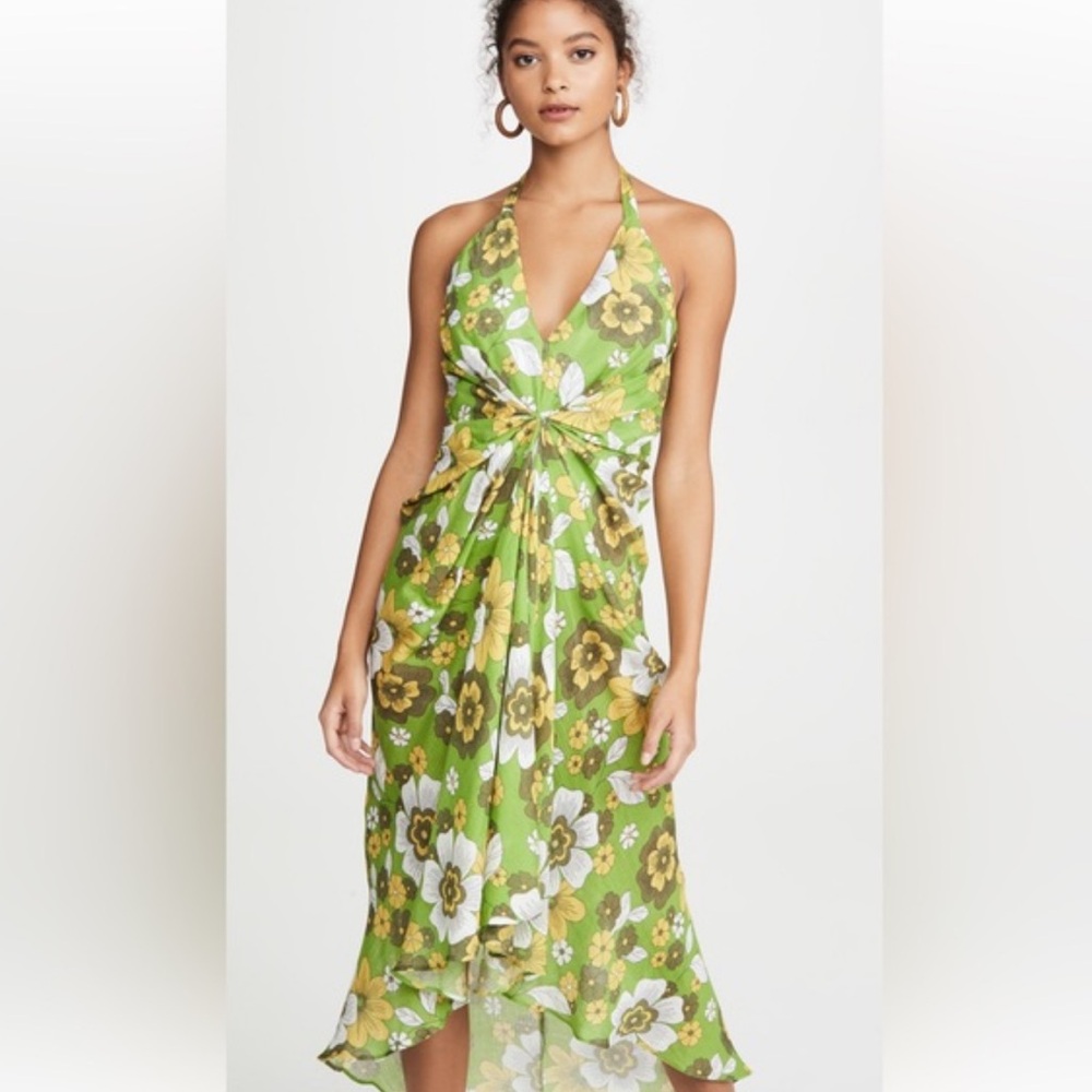 Dodo Bar Or Green and White Floral High Low Dress